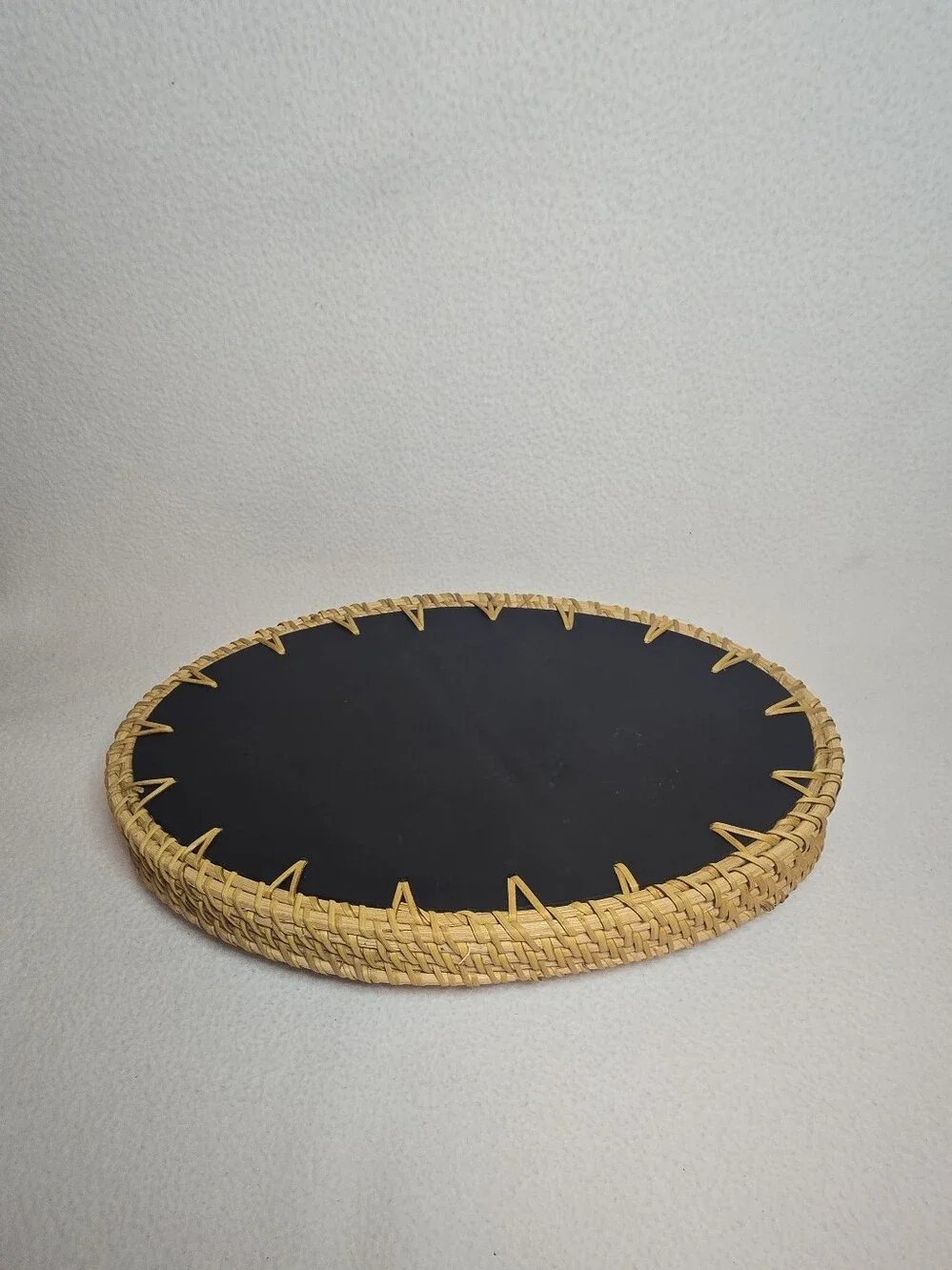 Woven Rattan Tray with Blue Patterned Insert